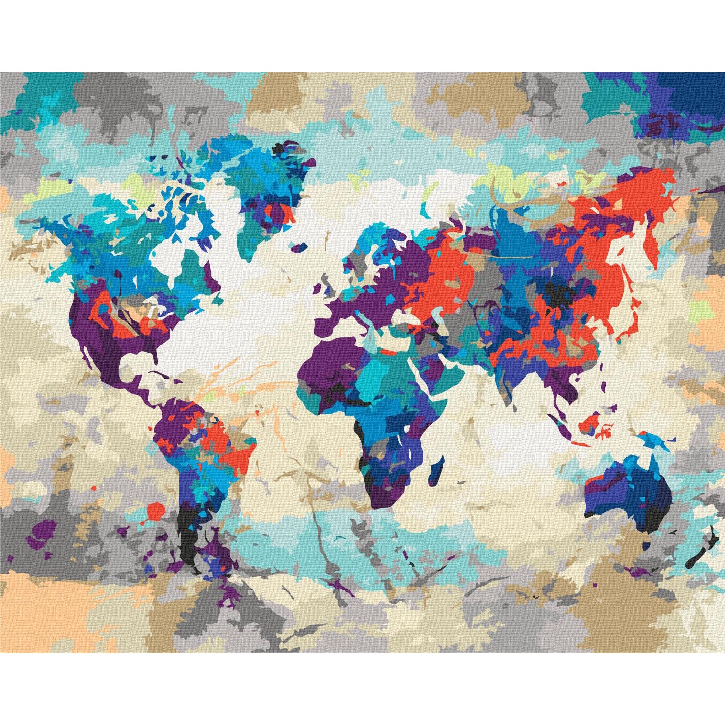 Blue & Red World Map Paint by Numbers Kit