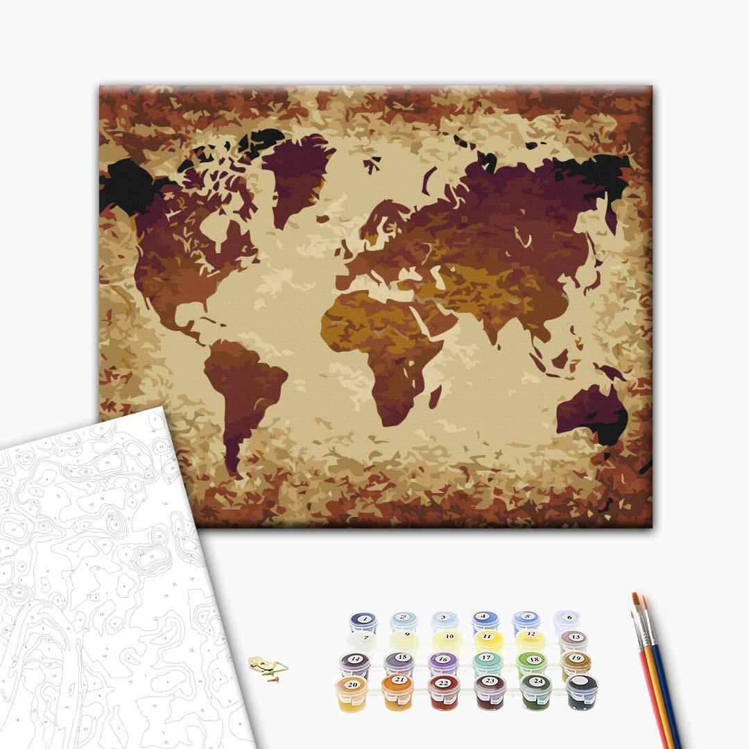 Brown World Map Paint by Numbers Kit