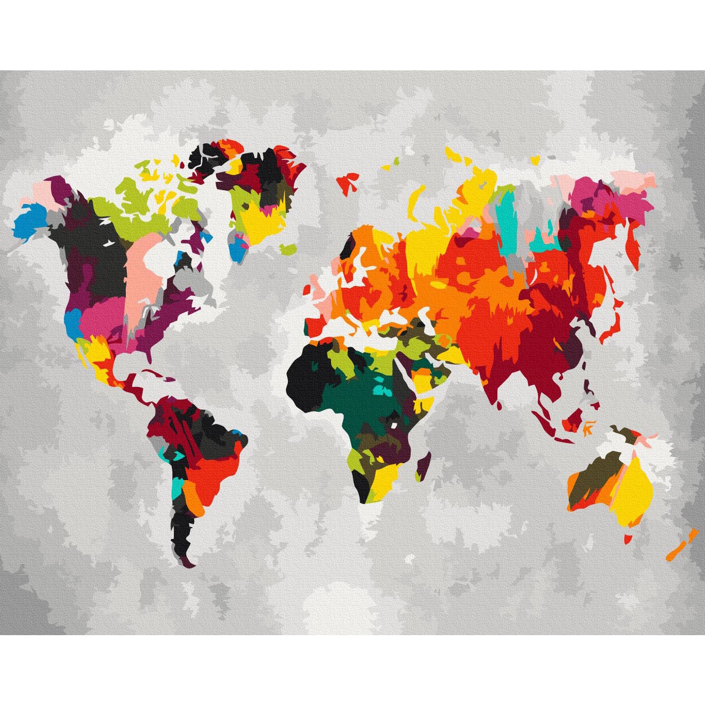 Bright Watercolour World Map Paint by Numbers