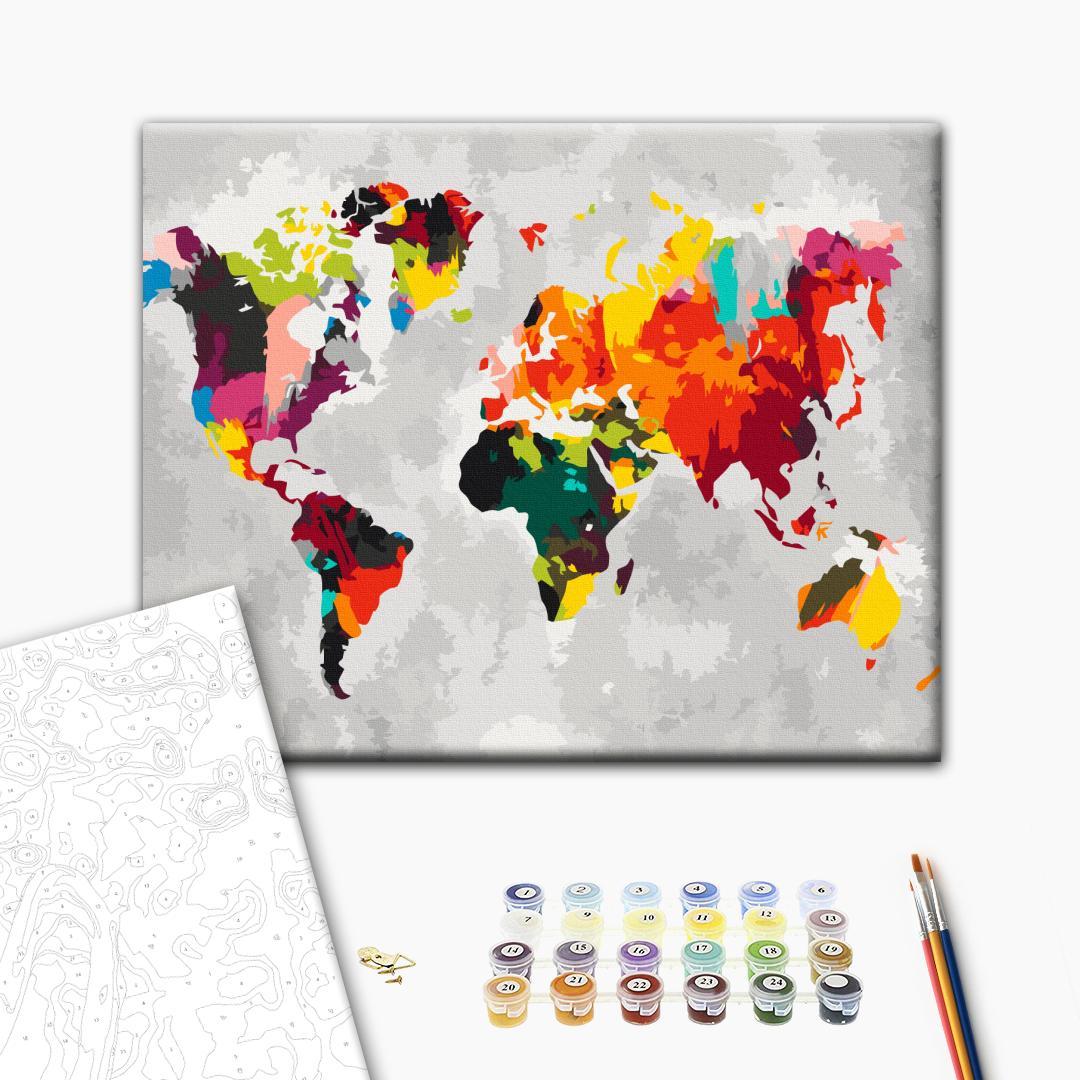 Bright Watercolour World Map Paint by Numbers