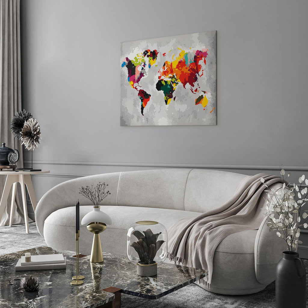 Bright Watercolour World Map Paint by Numbers