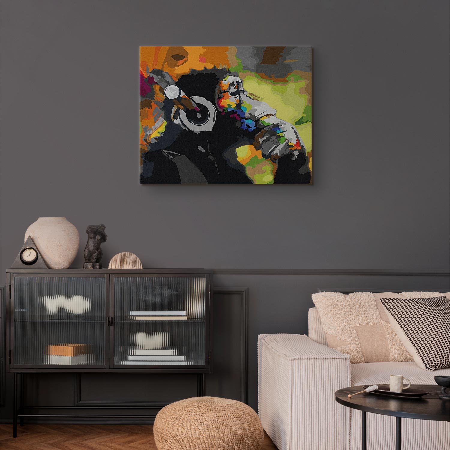 Monkey in Headphones Multicolor Paint by Numbers Kit