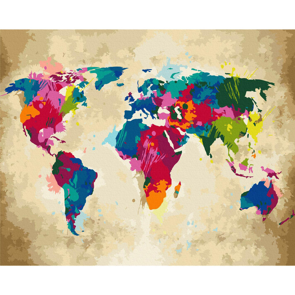 Colourful Watercolour World Map Paint by Numbers