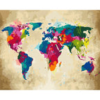 Colourful Watercolour World Map Paint by Numbers