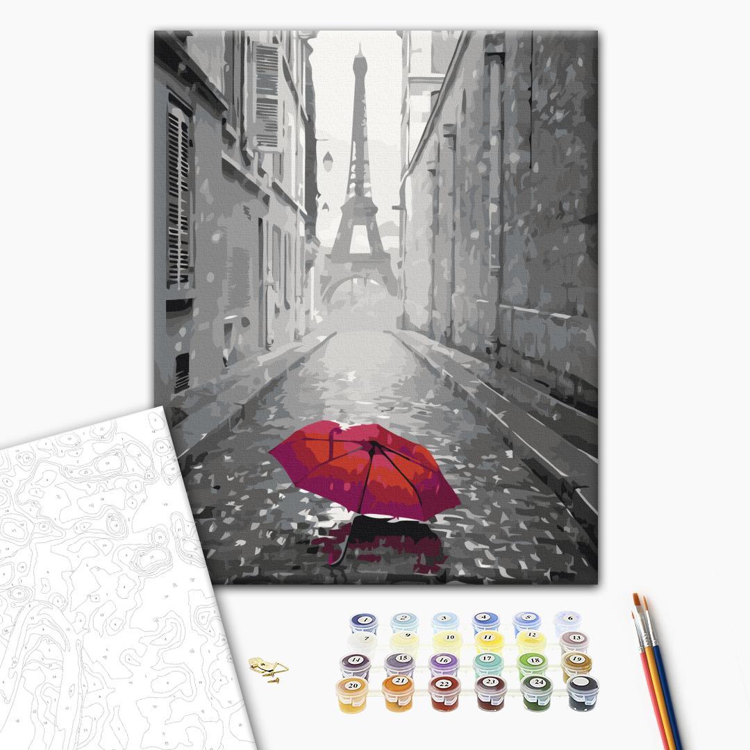 Paris Street Rain Red Umbrella Paint by Numbers