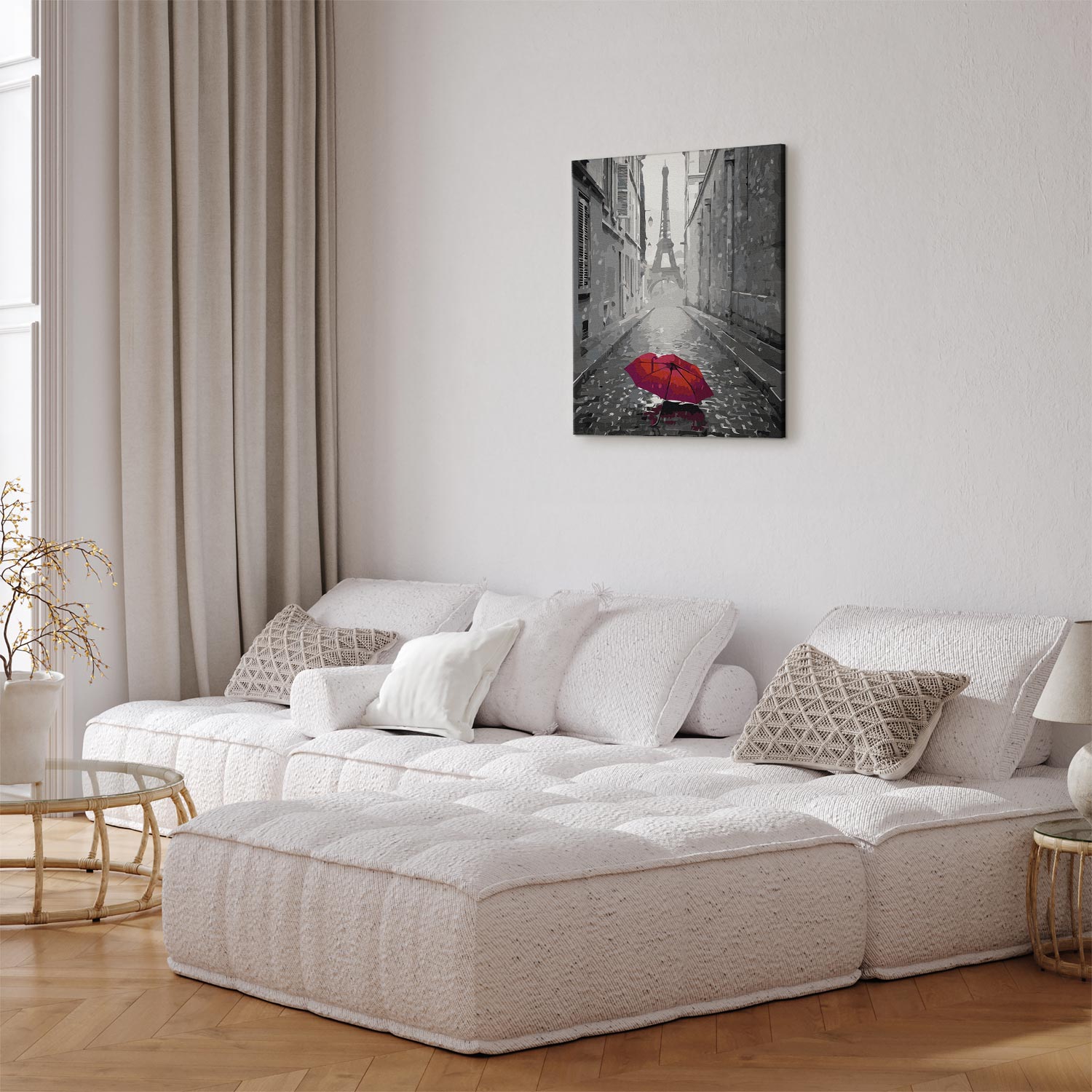 Paris Street Rain Red Umbrella Paint by Numbers