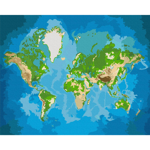 Blue Green World Map Paint by Numbers Kit