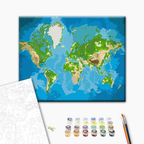 Blue Green World Map Paint by Numbers Kit