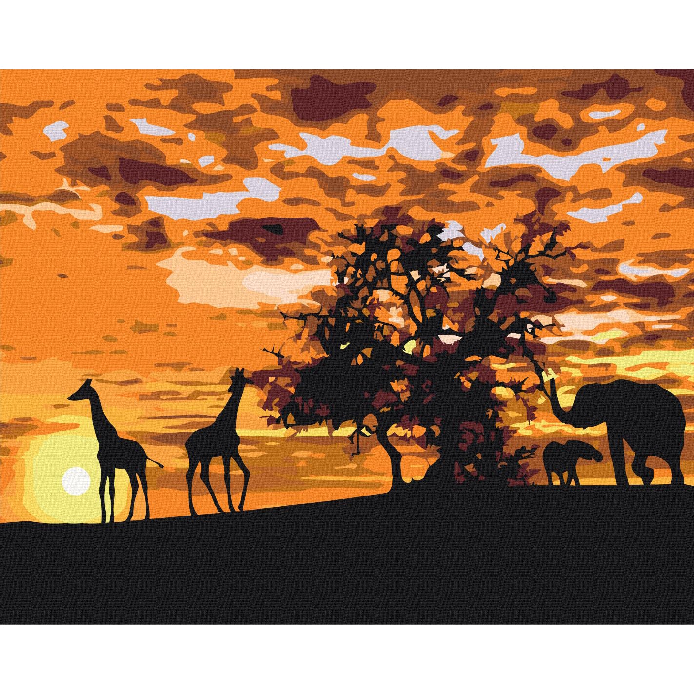 Savannah Giraffes and Elephants Paint by Numbers