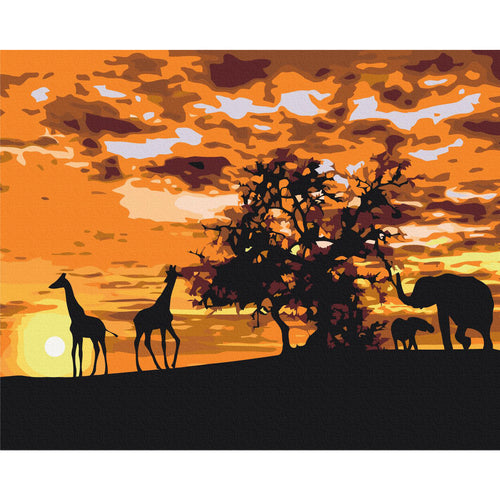 Savannah Giraffes and Elephants Paint by Numbers