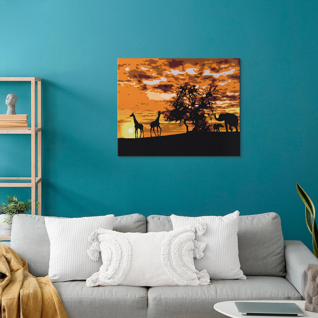 Savannah Giraffes and Elephants Paint by Numbers