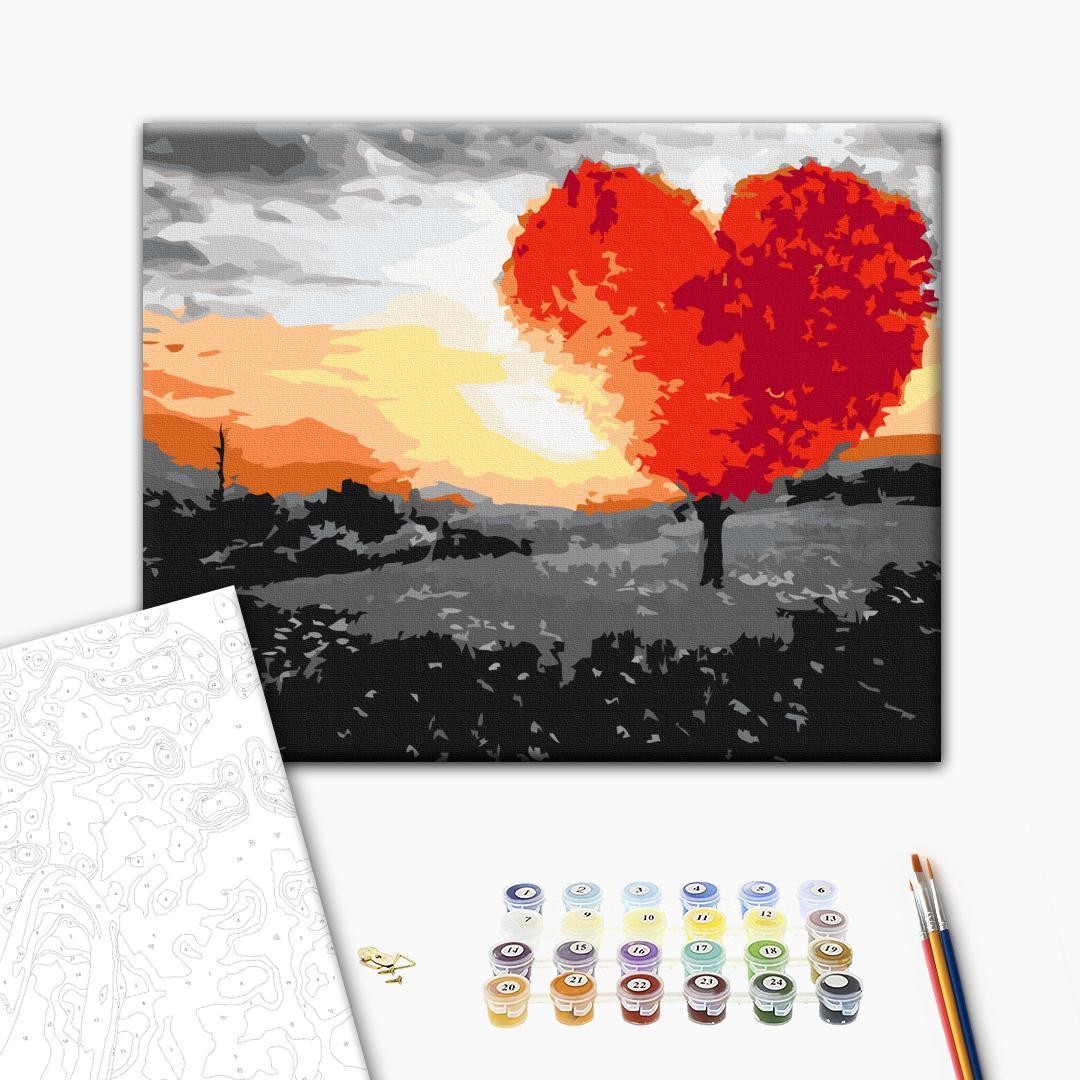 Heart-Shaped Tree Sunrise Landscape Paint by Numbers