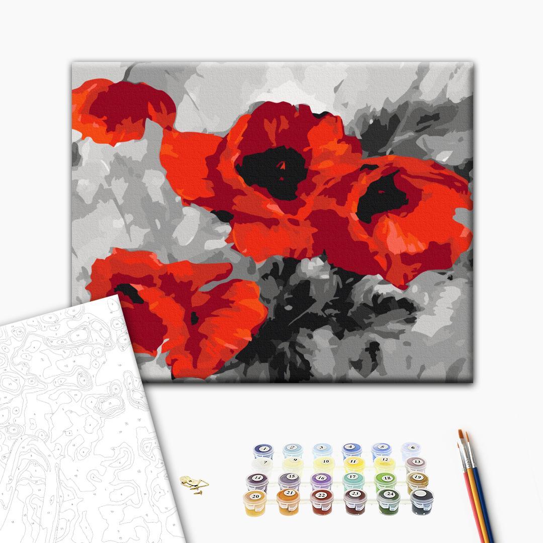 Red Poppy Bouquet Floral Paint by Numbers Kit
