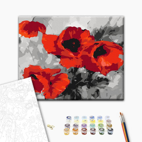 Red Poppy Bouquet Floral Paint by Numbers Kit