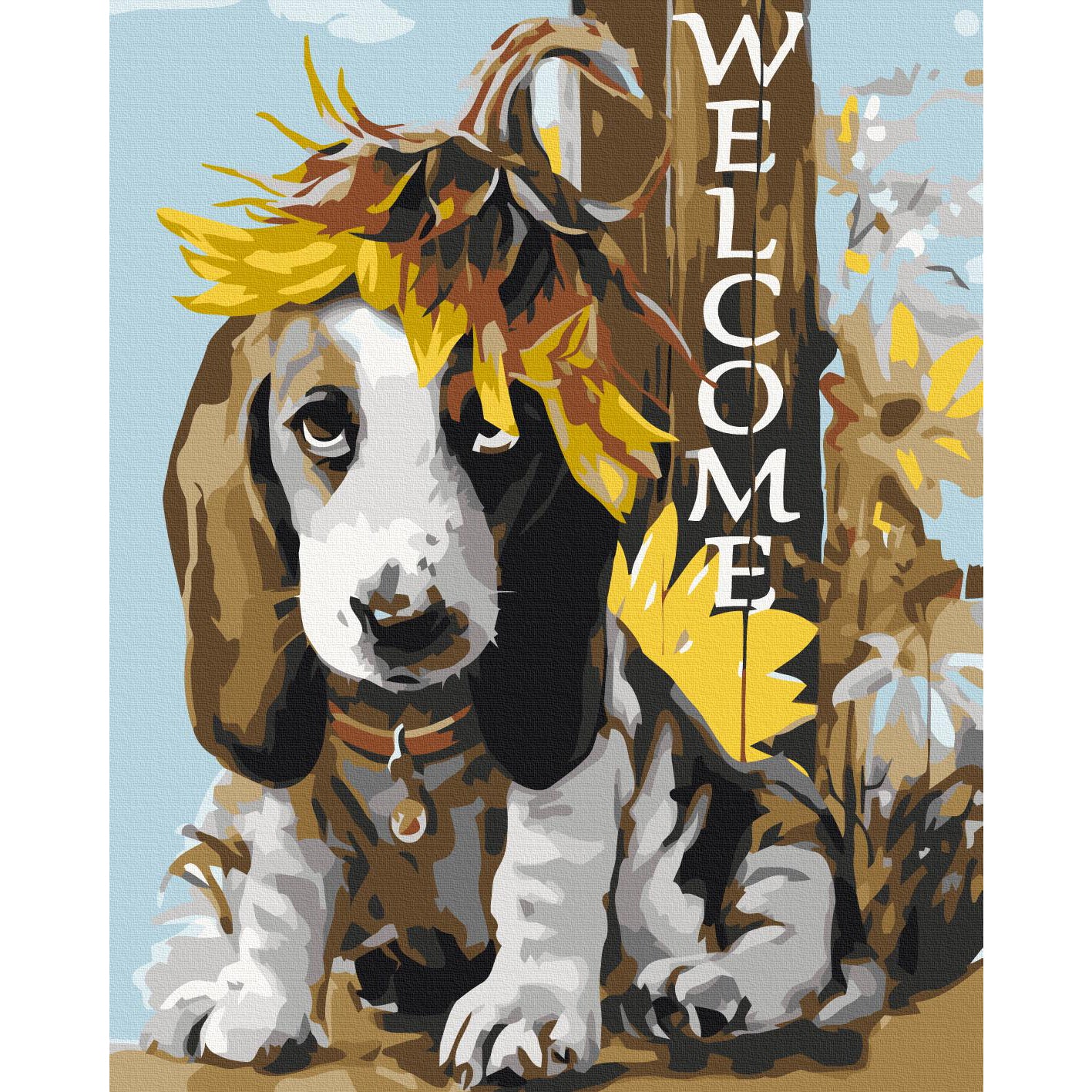 Dog and Sunflowers Animal Paint by Numbers