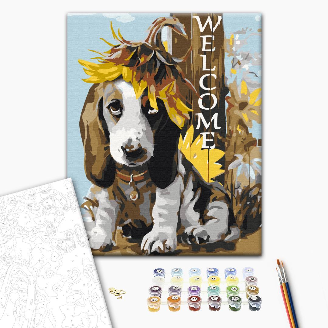 Dog and Sunflowers Animal Paint by Numbers