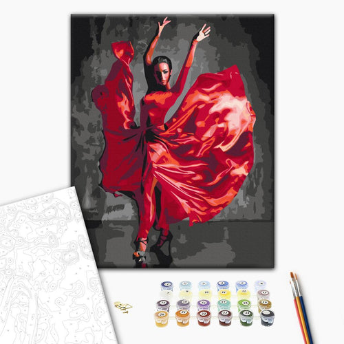 Red Dress Dancer Fashion Paint by Numbers Kit