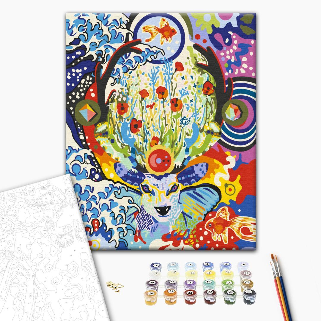 Deer and Flowers Colorful Paint by Numbers