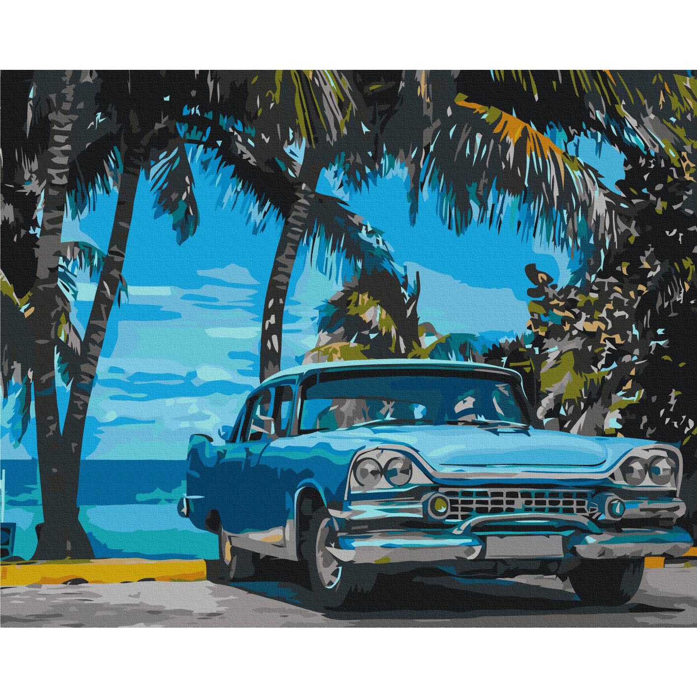 Car Under Palm Trees Tropical Paint by Numbers