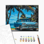 Car Under Palm Trees Tropical Paint by Numbers