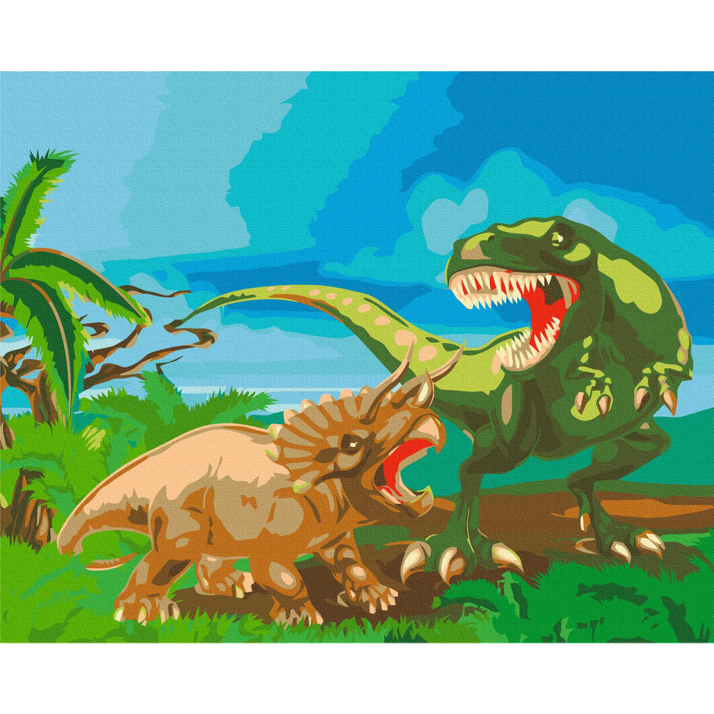 Dinosaur Forest Battle Paint by Numbers