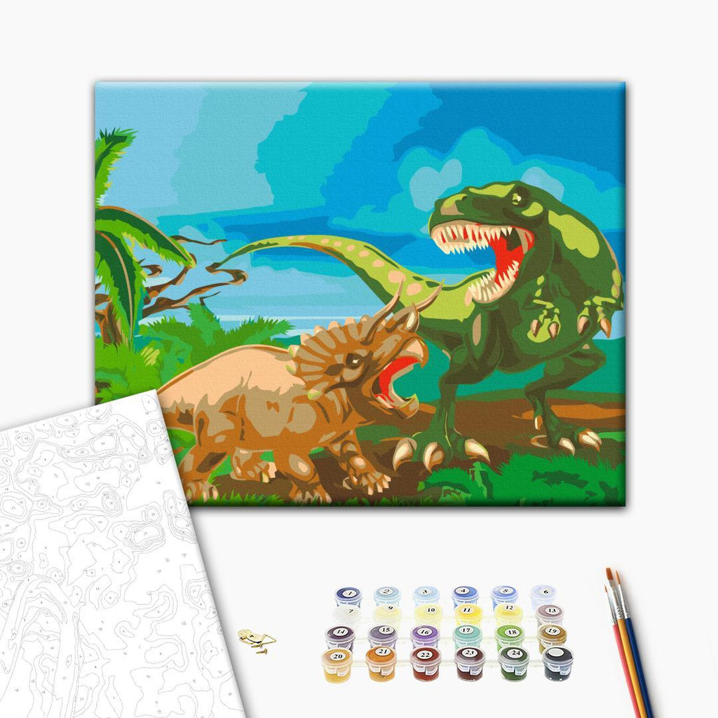 Dinosaur Forest Battle Paint by Numbers