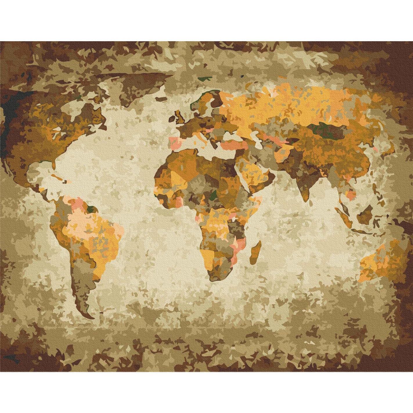 Brown World Map Paint by Numbers