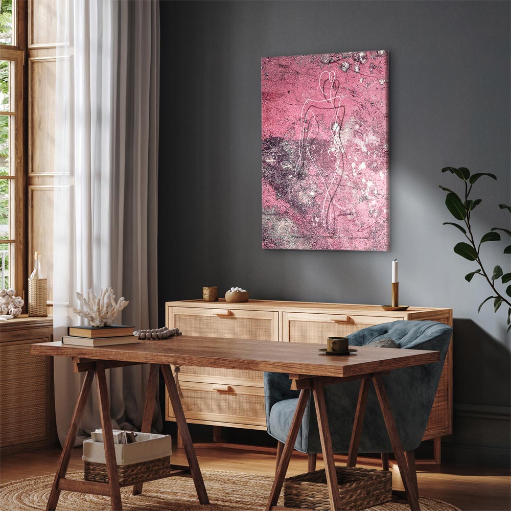 Female Silhouette Marble Pink Abstract Canvas Print