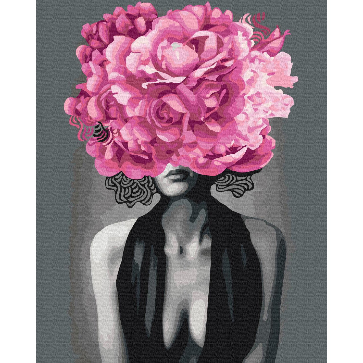 Noir Woman Portrait Floral Paint by Numbers