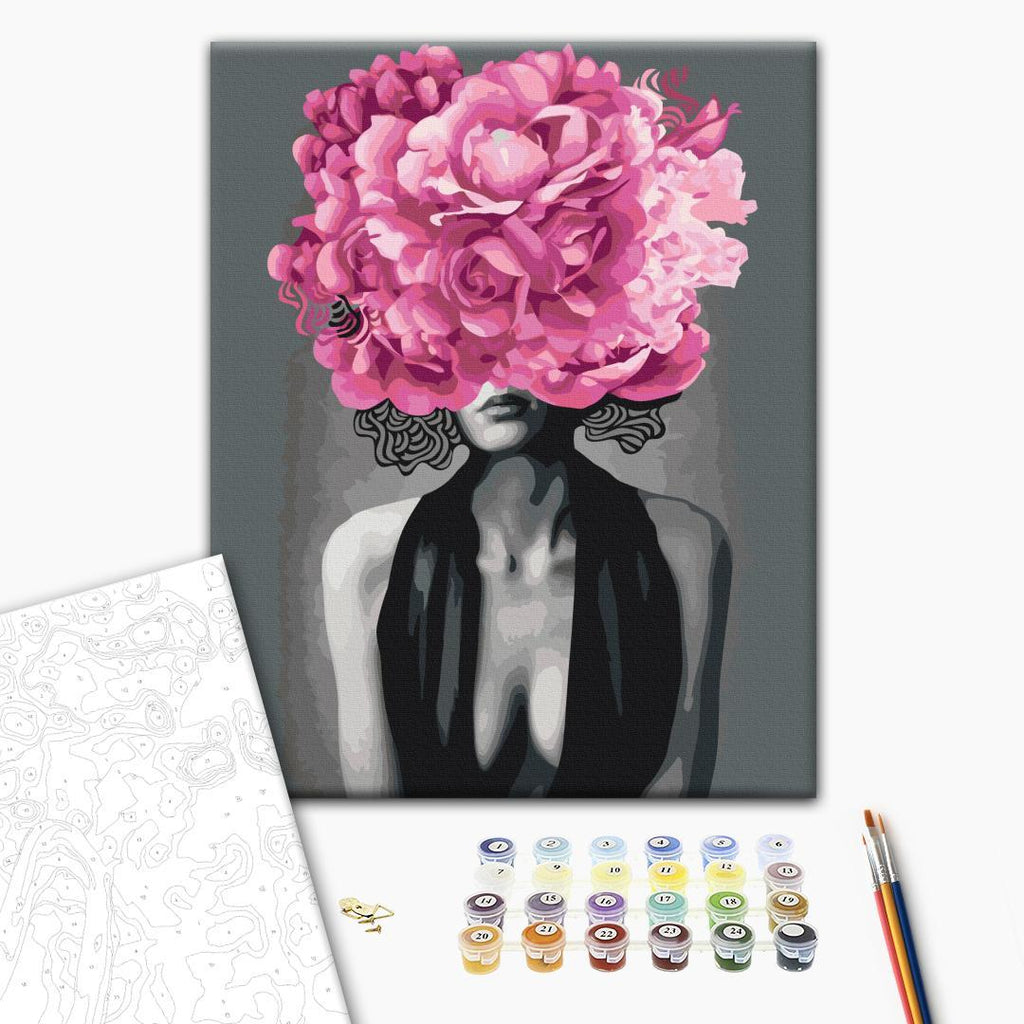 Noir Woman Portrait Floral Paint by Numbers
