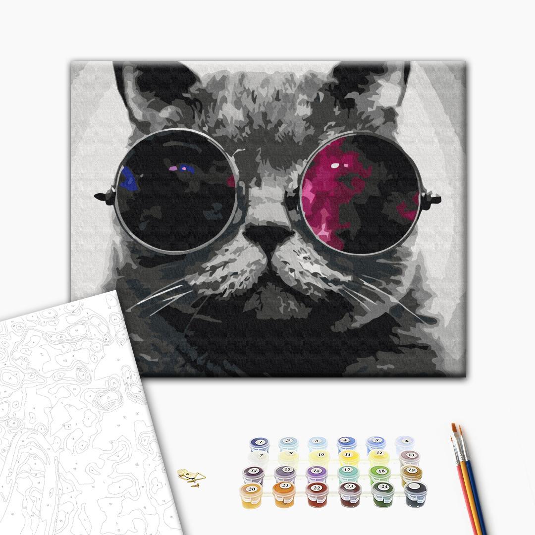 Cat With Glasses Funny Paint by Numbers Kit