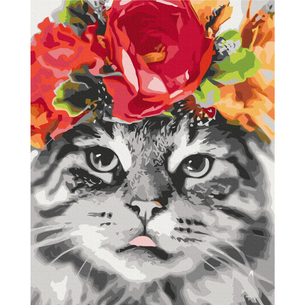 Cat With Flowers Nature Paint by Numbers Kit