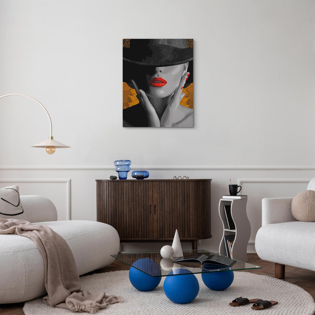 Elegant Woman in Hat Faces Paint by Numbers