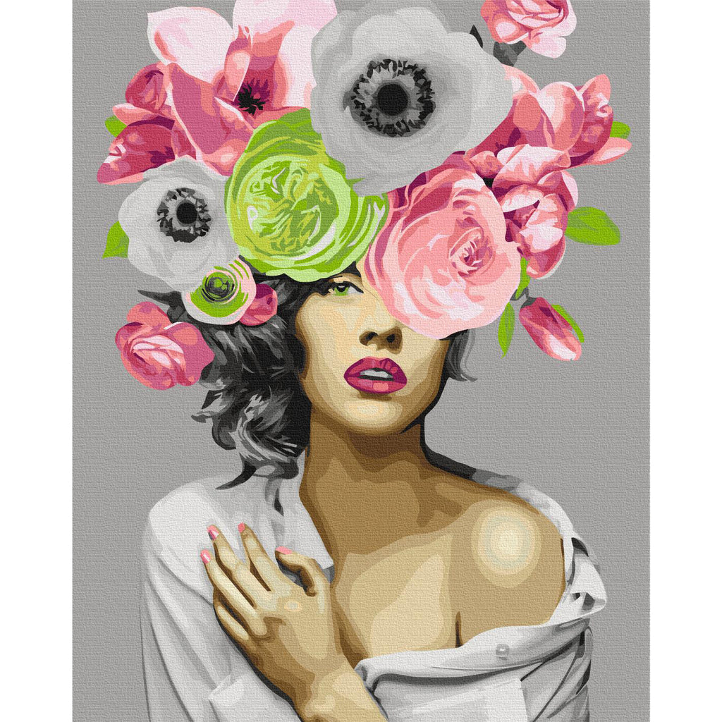 Magnolia Flower Wreath Woman Portrait Paint by Numbers