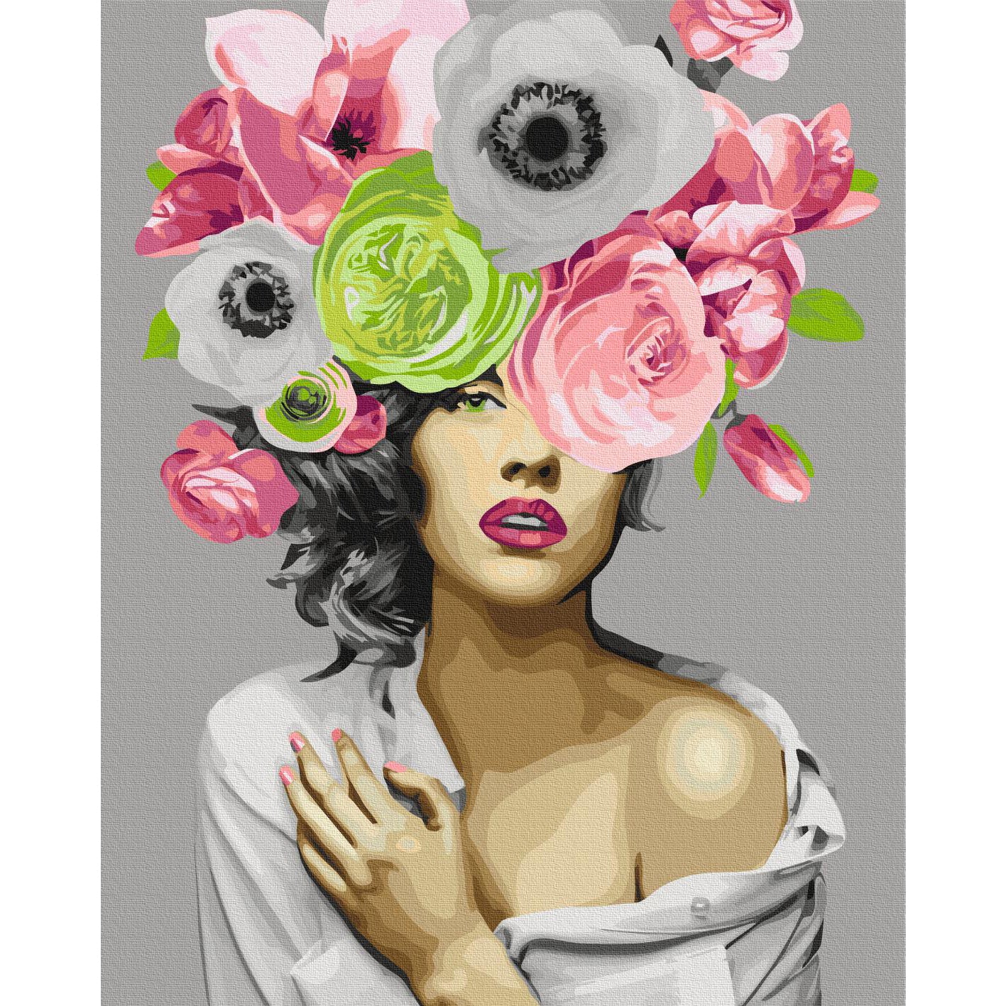 Magnolia Flower Wreath Woman Portrait Paint by Numbers