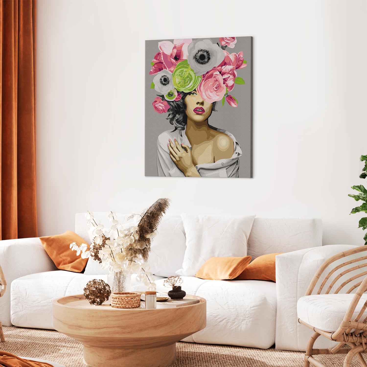 Magnolia Flower Wreath Woman Portrait Paint by Numbers