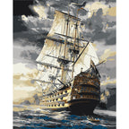 Frigate at Sea Landscape Paint by Numbers