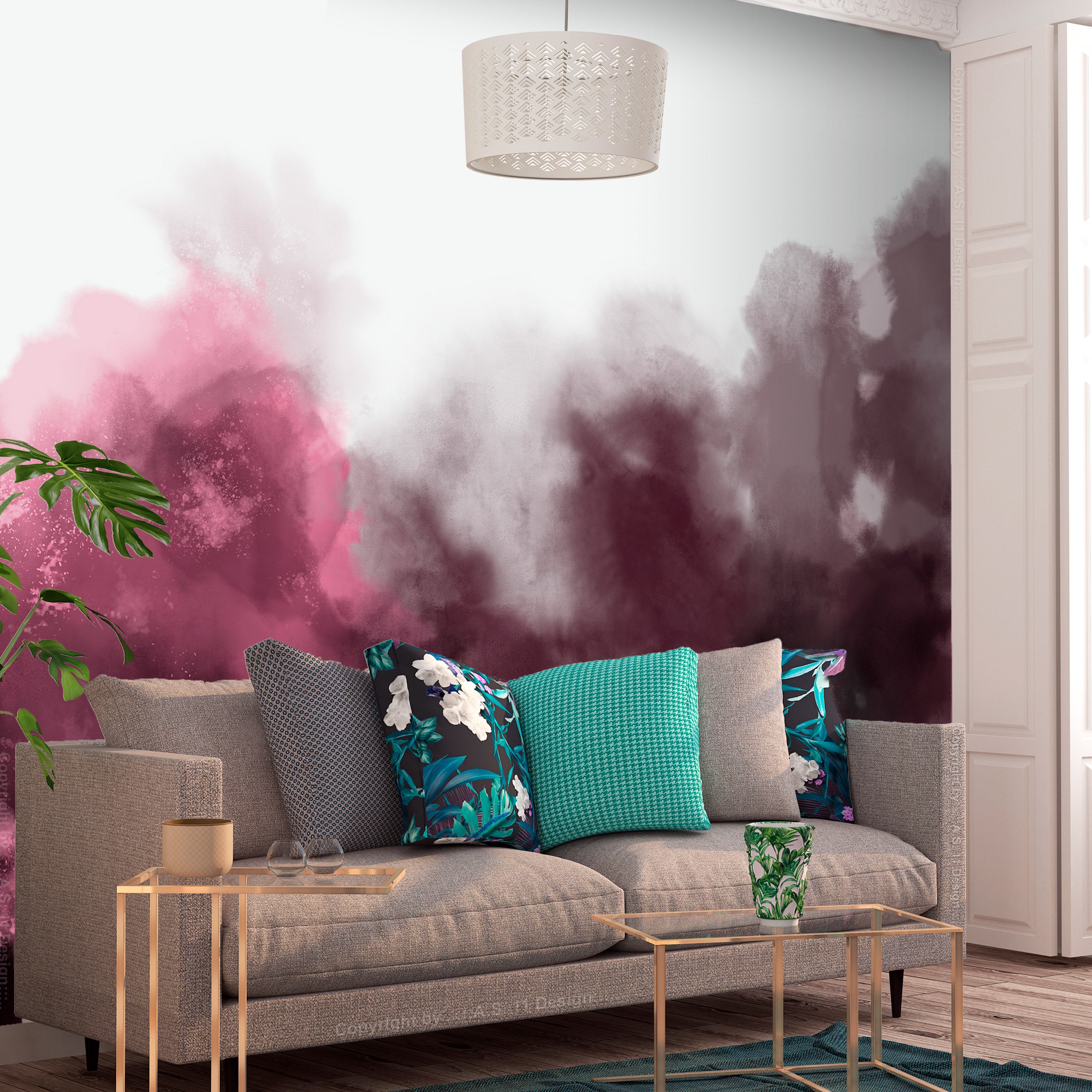 Wall Mural Watercolour Variation Red