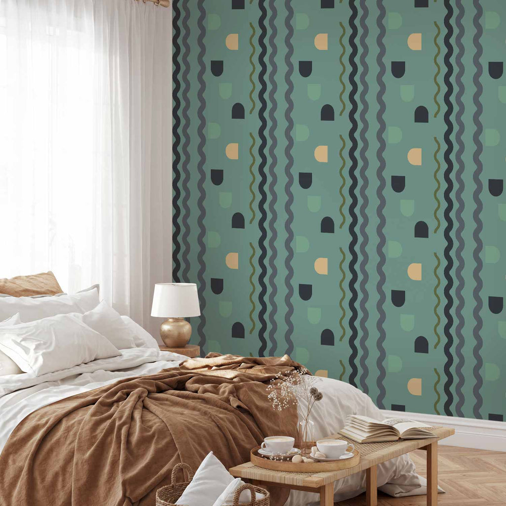 Mint Wave Abstract Pattern Wallpaper