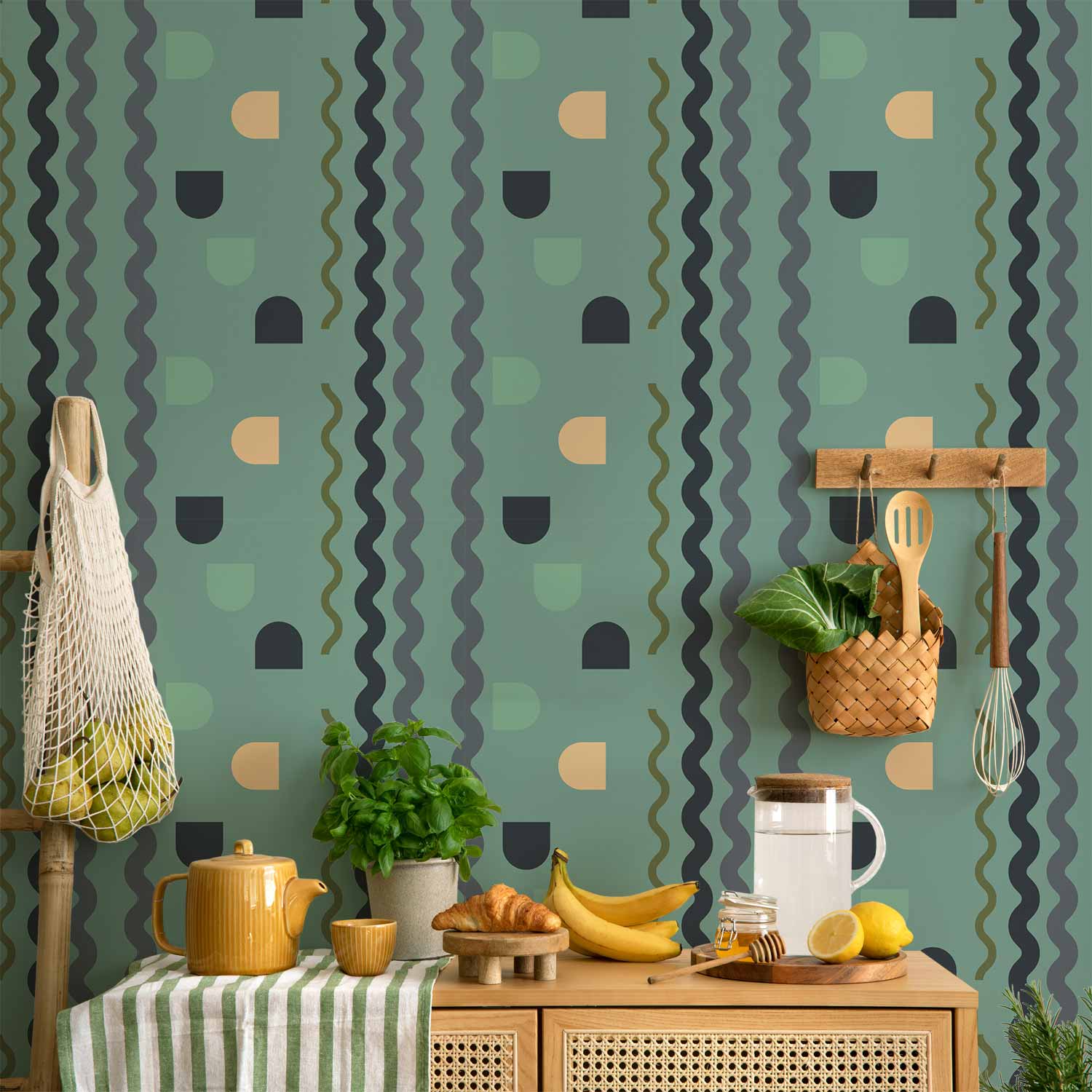 Mint Wave Abstract Pattern Wallpaper