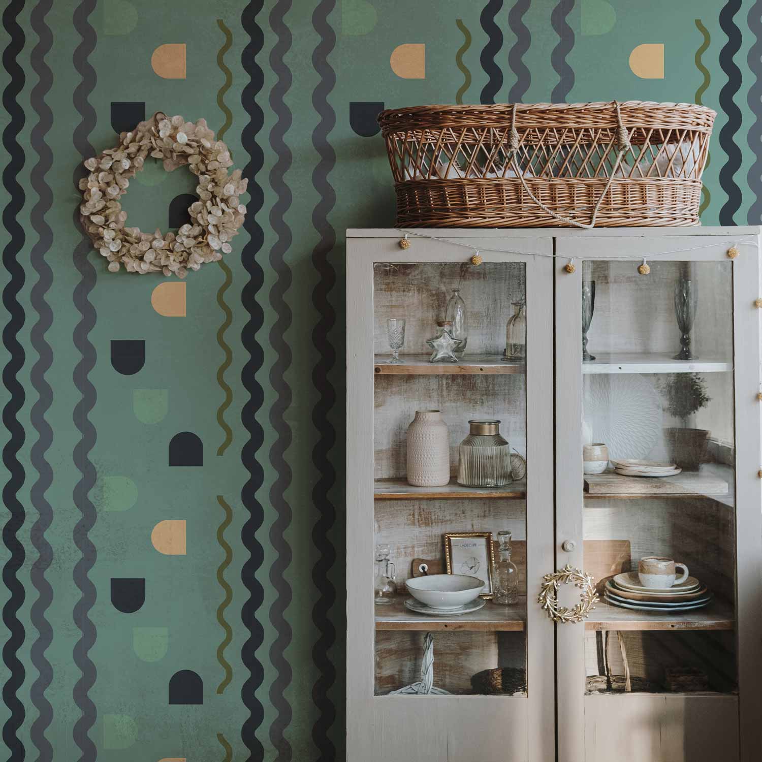 Mint Wave Abstract Pattern Wallpaper