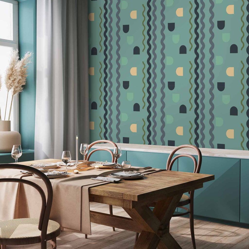 Mint Wave Abstract Pattern Wallpaper