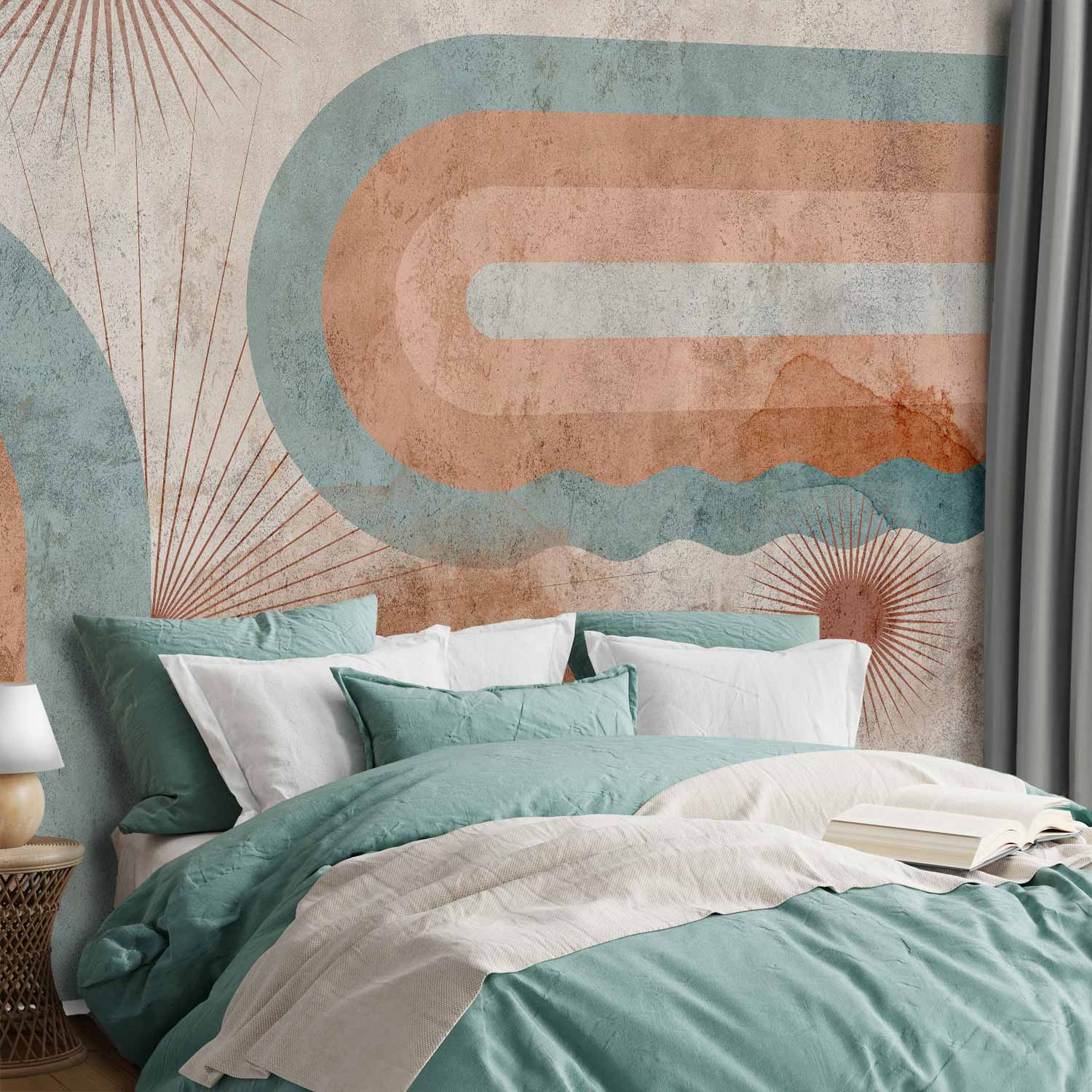 Abstract Geometric Three Suns Wall Mural