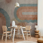 Abstract Geometric Three Suns Wall Mural