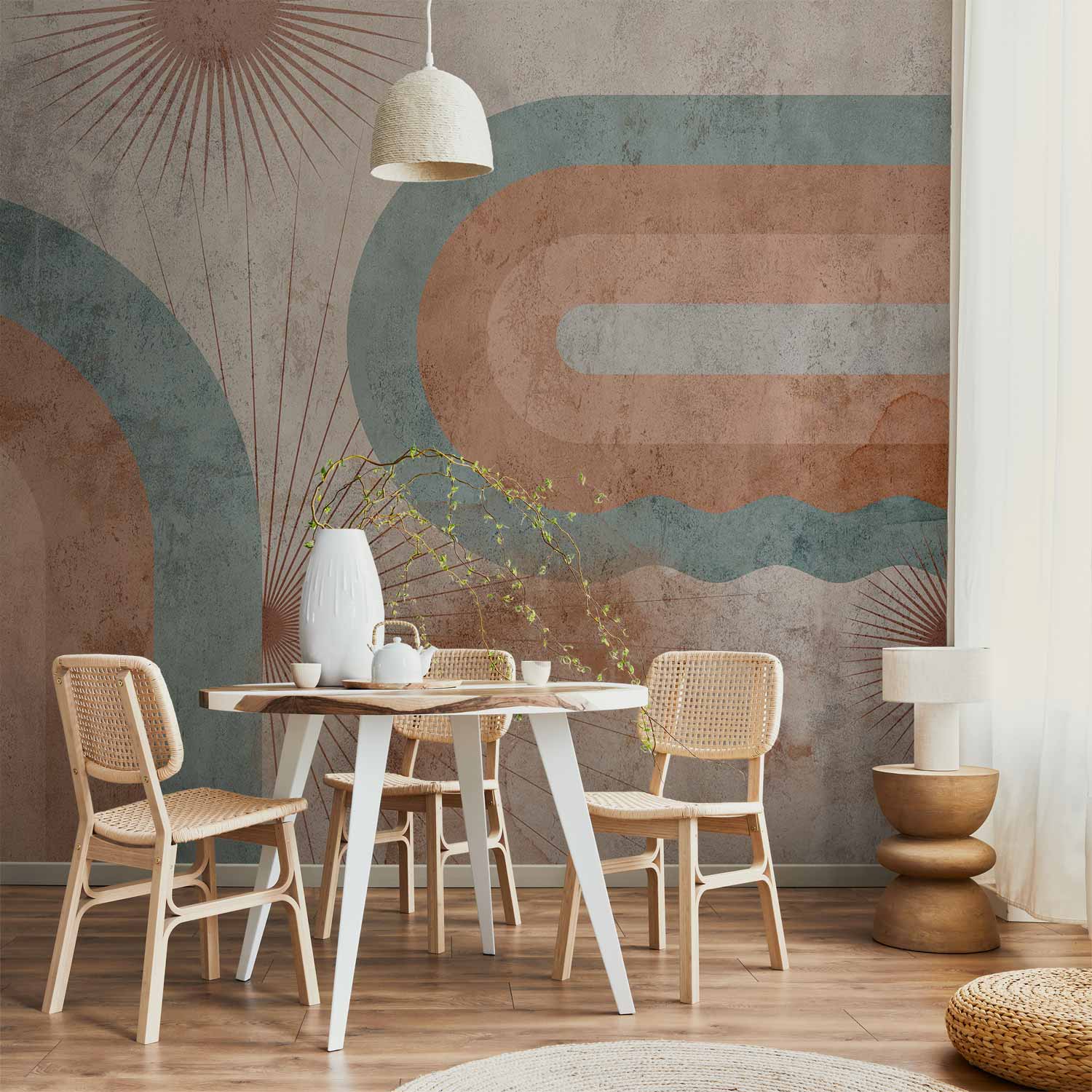 Abstract Geometric Three Suns Wall Mural