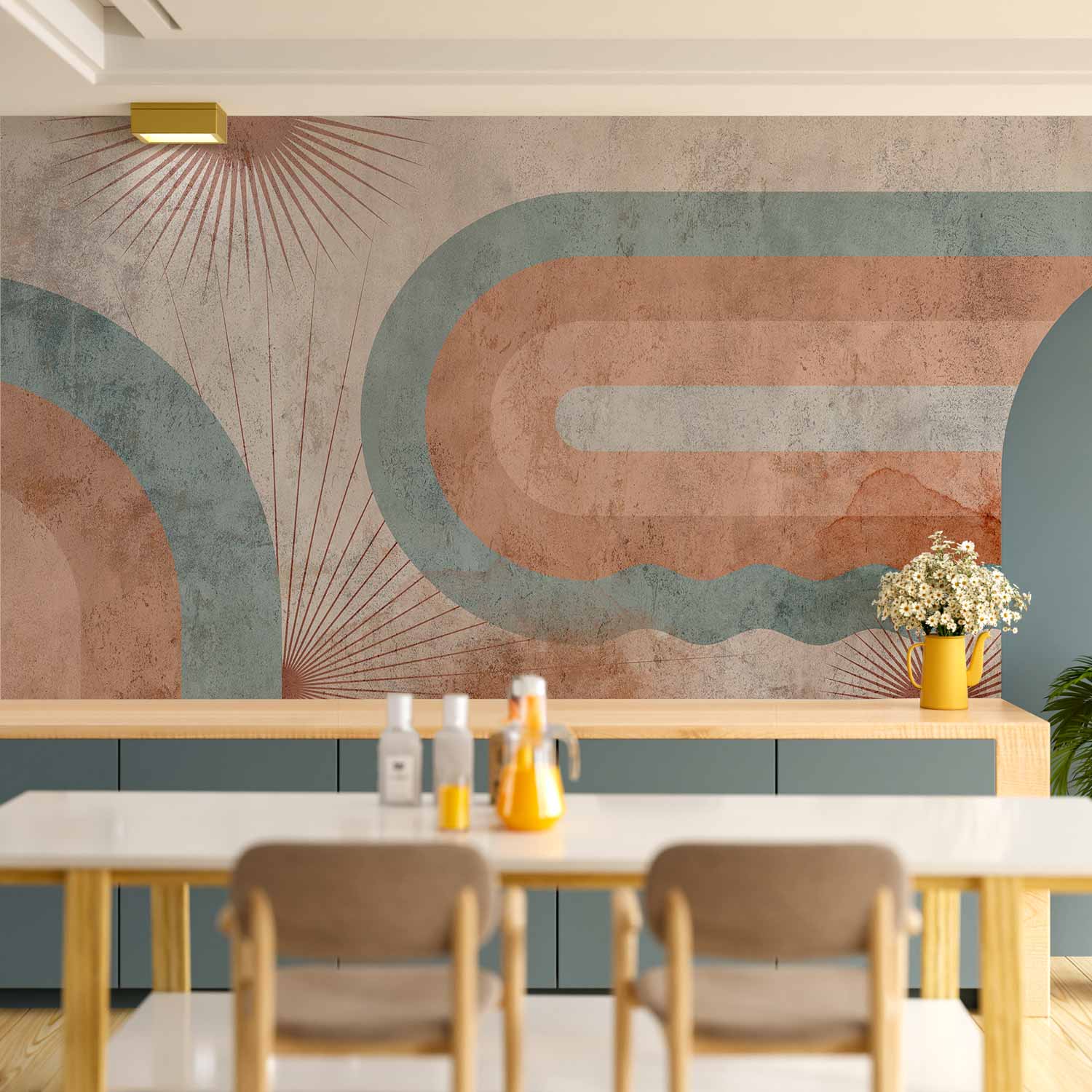 Abstract Geometric Three Suns Wall Mural