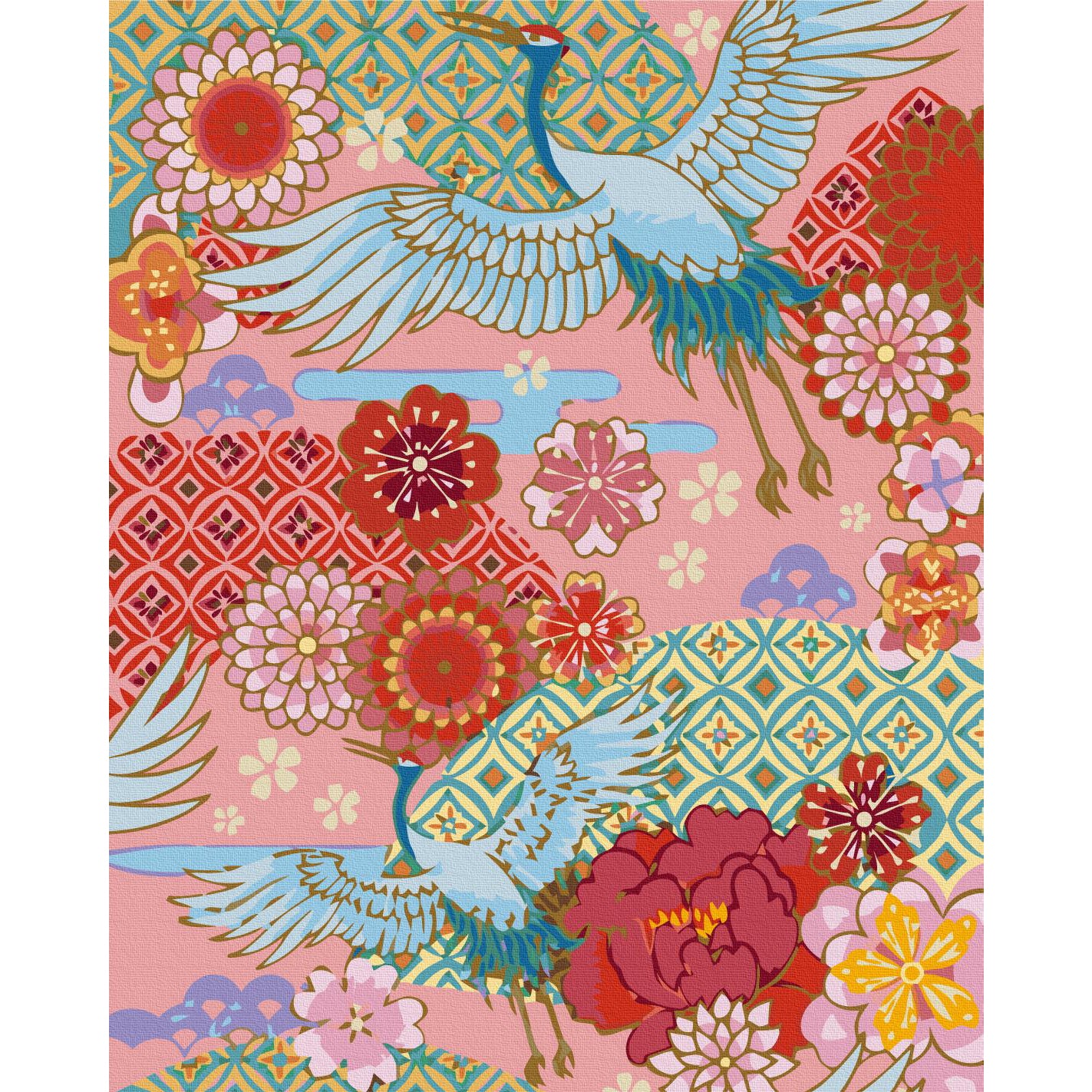 Spring Cranes Floral Multicolor Paint by Numbers Kit
