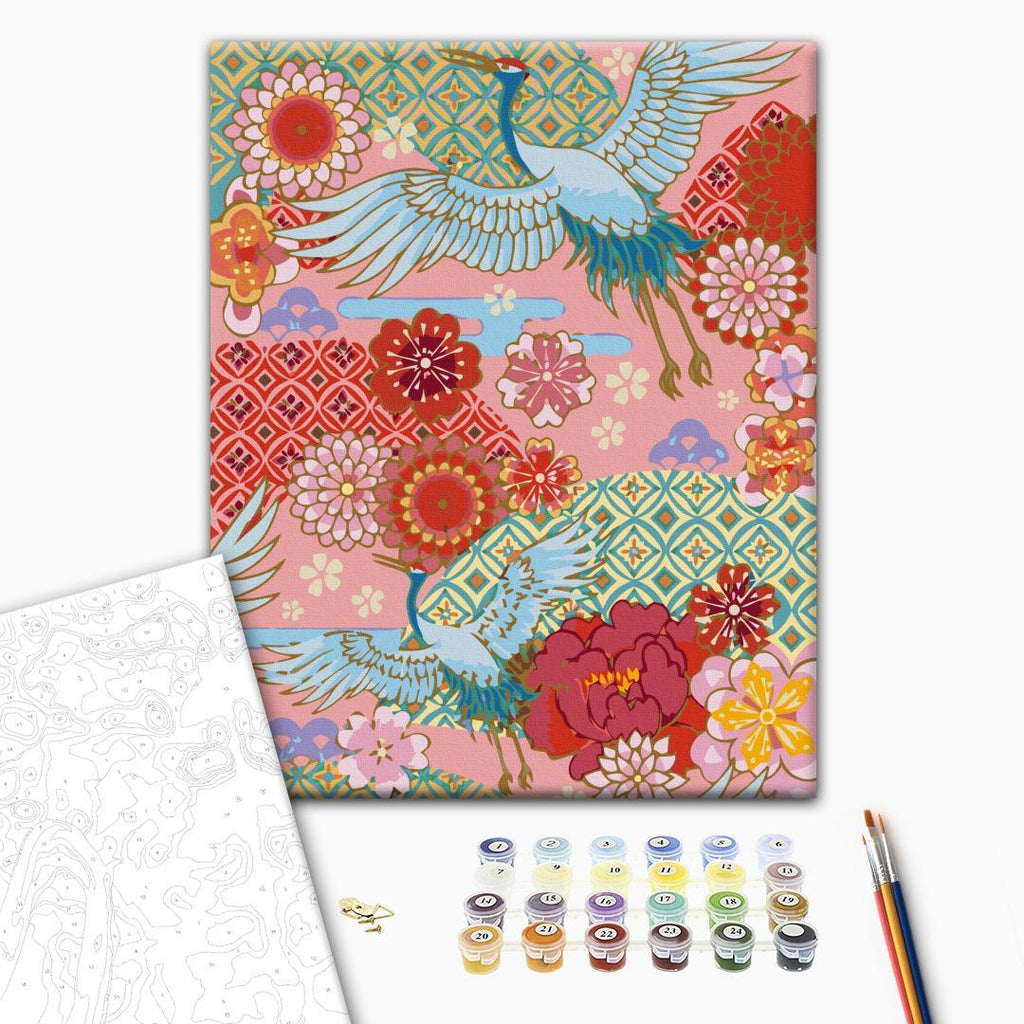 Spring Cranes Floral Multicolor Paint by Numbers Kit