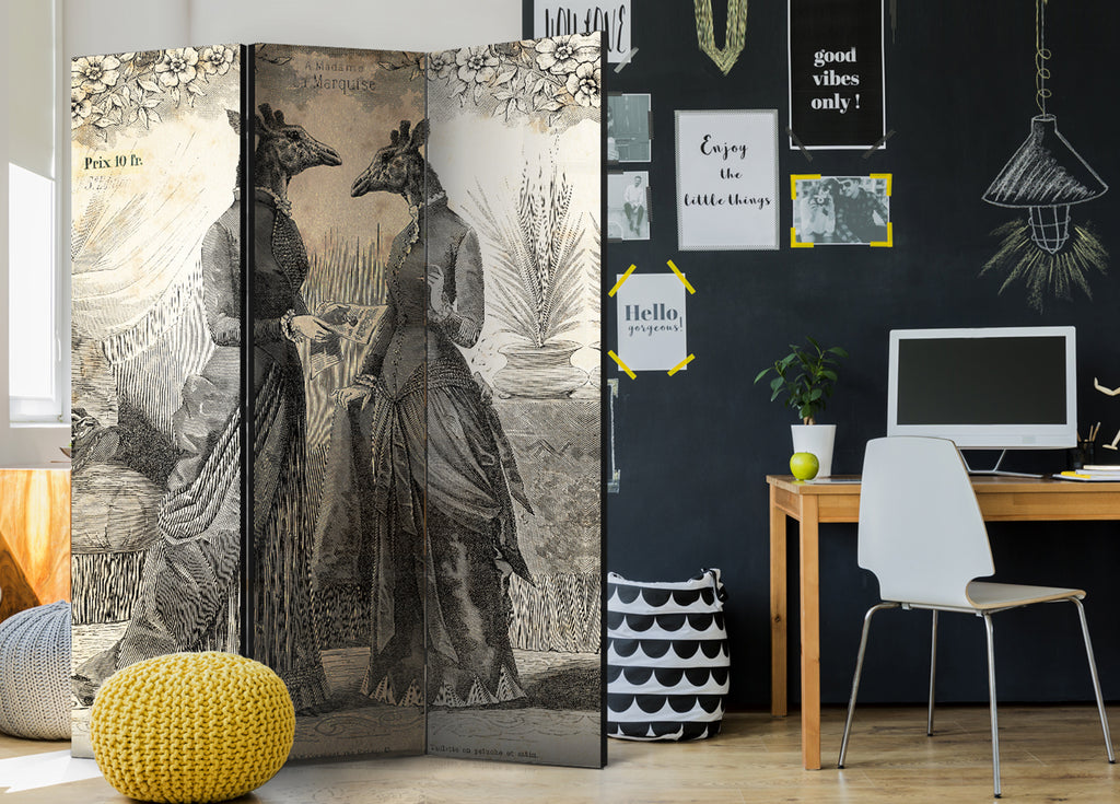 Vintage Women Silhouette Floral 3-Panel Room Divider