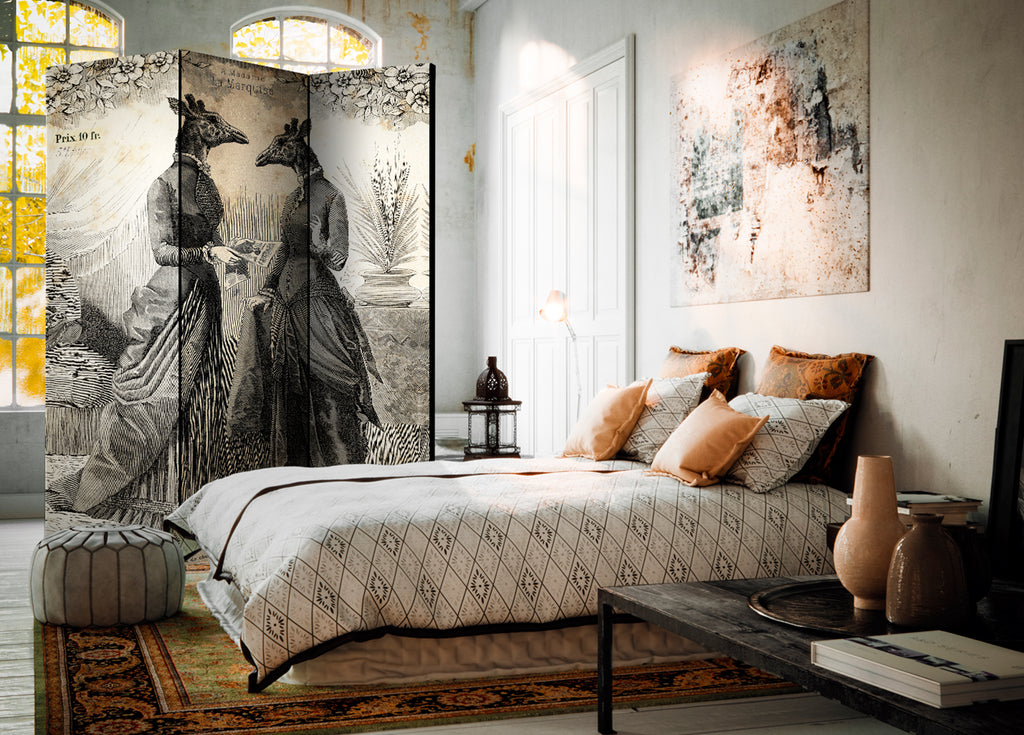 Vintage Women Silhouette Floral 3-Panel Room Divider